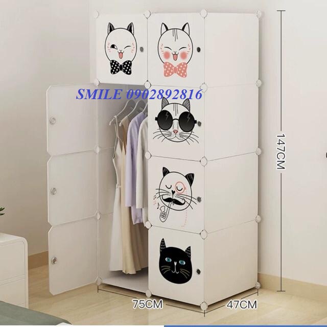 (MẪU HOT NHẤT) TỦ NHỰA LẮP GHÉP 8 Ô HÌNH MÈO  sâu 47cm ( chọn hình theo phân loại) bảo hành 1 năm