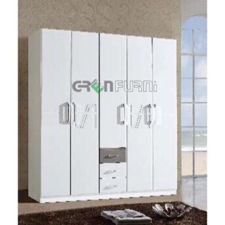 Tủ gỗ cao cấp 5 buồng xuất khẩu màu trắng có 3 ngăn nhỏ đựng đồ