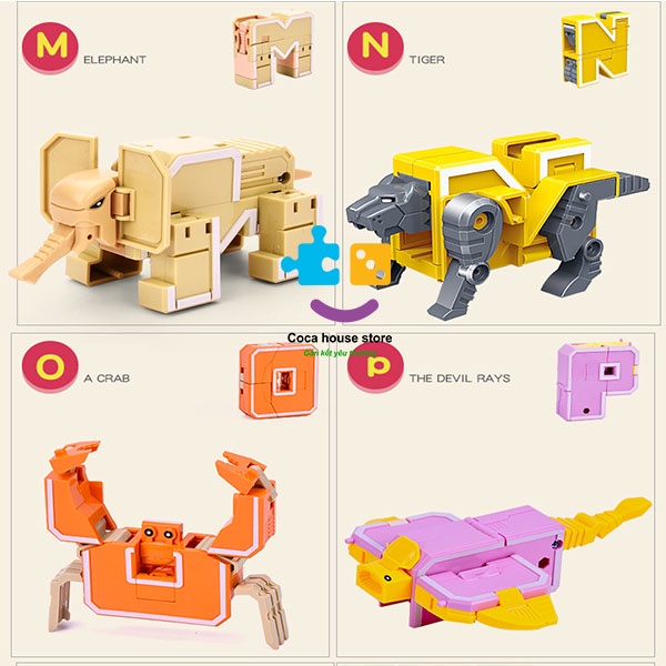 Đồ chơi lắp ghép 26 chữ cái tiếng anh thành robot khủng long, đồ chơi biến hình robot đội King Kong
