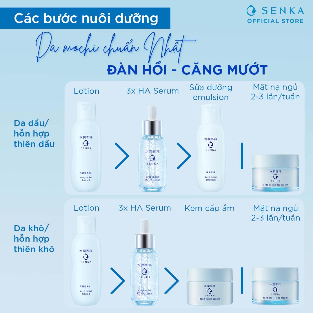 Combo Nước cân bằng, Sữa dưỡng cấp ẩm &amp; Mặt nạ ngủ dưỡng ẩm chuyên sâu Senka Deep Moist (200ml + 150ml + 50g)