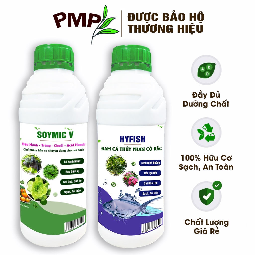 Phân Bón Hữu Cơ combo đạm cá Hyfish & Soymic V PMP cho rau sạch, củ, quả