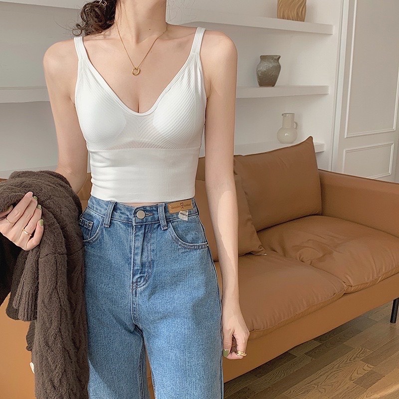 Áo Bra Nữ Dáng Lửng Có Mút Ngực Chất Thun Tăm Mềm Mịn Cổ Tim Siêu Hot V92