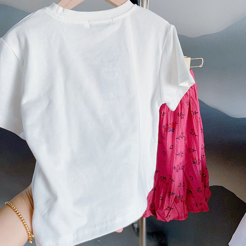 Bộ Áo Ngắn Tay In Hoa + Chân Váy Hoa Xếp Ly Dễ Thương Thời Trang Mùa Hè Cho Bé