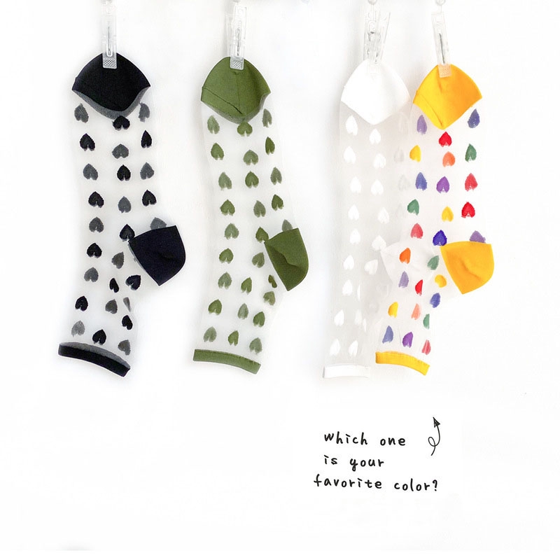 Korean Heart Love Tulle Glass Silk Socks Women Summer New Ladies Lace Transparent Ultra-thin Mesh Colorful Nylon Sheer Socks