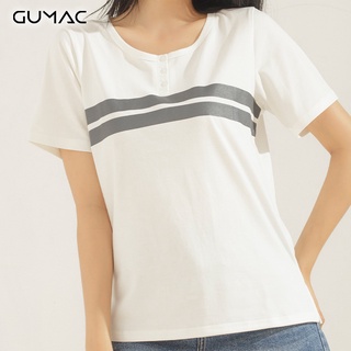 Áo thun nữ sọc 3 nút GUMAC ATA621