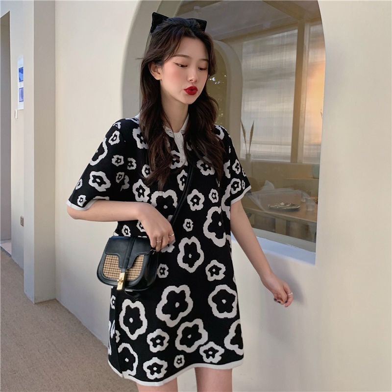 Đầm polo IELGY tay ngắn phong cách Hàn Quốc cho nữ