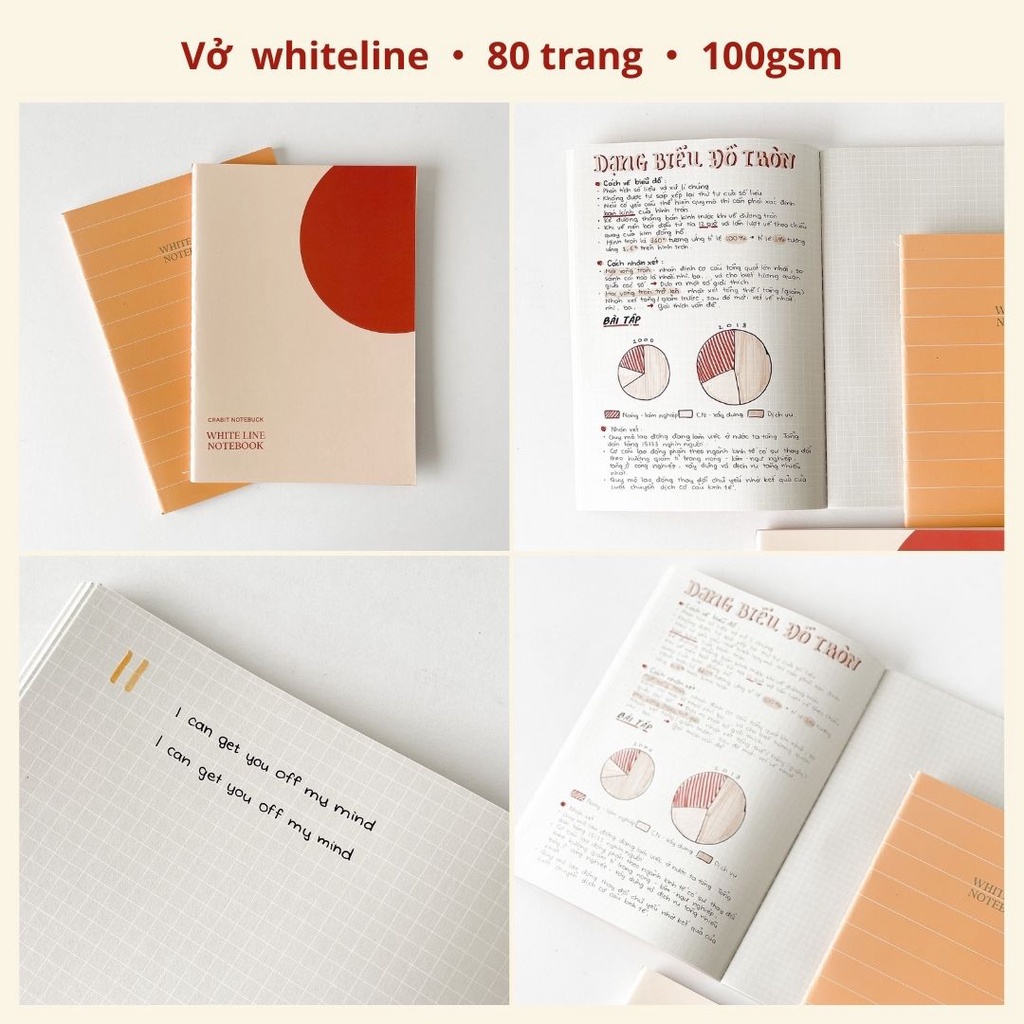 Vở may gáy 80 trang Crabit kẻ ngang dot grid cornell whiteline 100gsm vở học toán