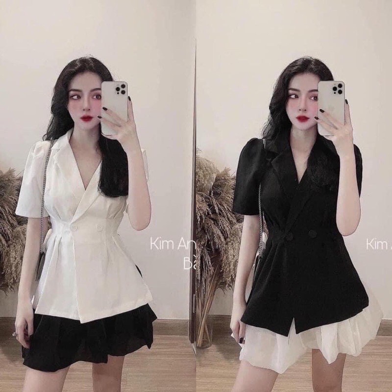 [ Hàng Đẹp Bán Shop ] Áo vest blazer kèm chân váy, thiết kế thanh lịch, set áo vest xẻ mix chân váy