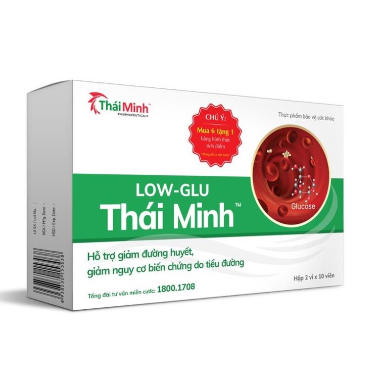 LOW-GLU THÁI MINH - Hỗ trợ giảm đường huyết, giảm nguy cơ biến chứng do tiểu đường (Hộp 20 viên)