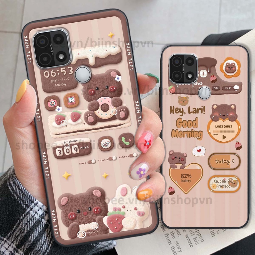 Ốp Oppo A15 / A15s in 3D icon gấu nổi siêu xinh, siêu đáng yêu, cá tính phong cách