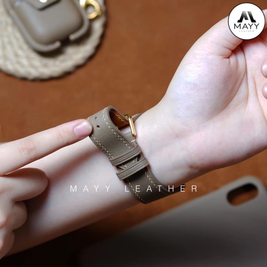 Dây Da Đồng Hồ Ap ple Wat ch Da Bê Swift Pháp Màu Etoupe Đeo Mềm Mại Thoải Mái