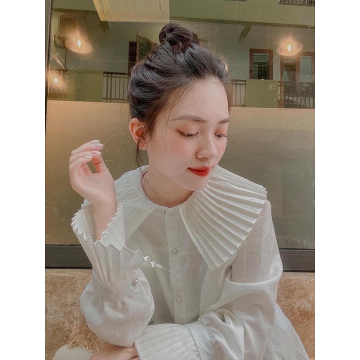 áo sơ mi trắng dập ly,somi nữ dài tay cúc ngọc,áo cổ bèo cao câp sang chảnh, cho ce văn phòng-Minxy shop | BigBuy360 - bigbuy360.vn