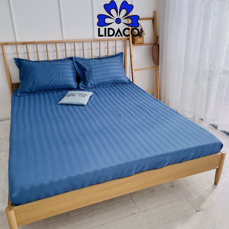 Bộ ga gối cotton kẻ sọc 3f LIDACO ga chuyên dùng khách sạn decor phòng ngủ vintage đủ size nệm