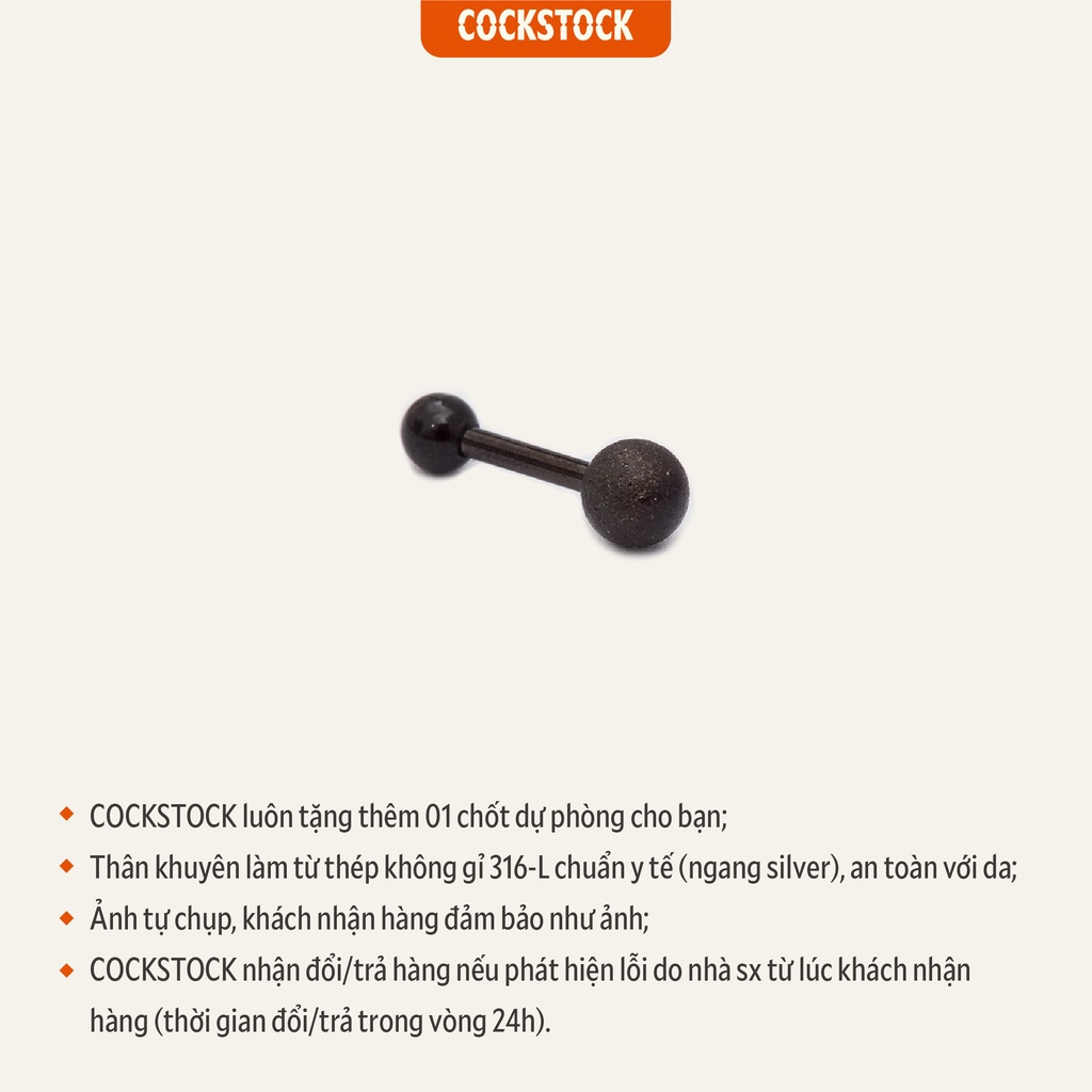 Khuyên tai 2 đầu bi nhám Rough Straight Barbell CockStock