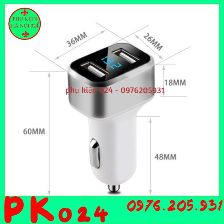 Tẩu Sạc Ô Tô Đầu Ra 2 USB 5VDC 2.4 A Có Đồng Hồ Hiển Thị Điện Áp Đầu Vào