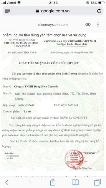 Ly sứ trụ cao cấp Dong Hwa