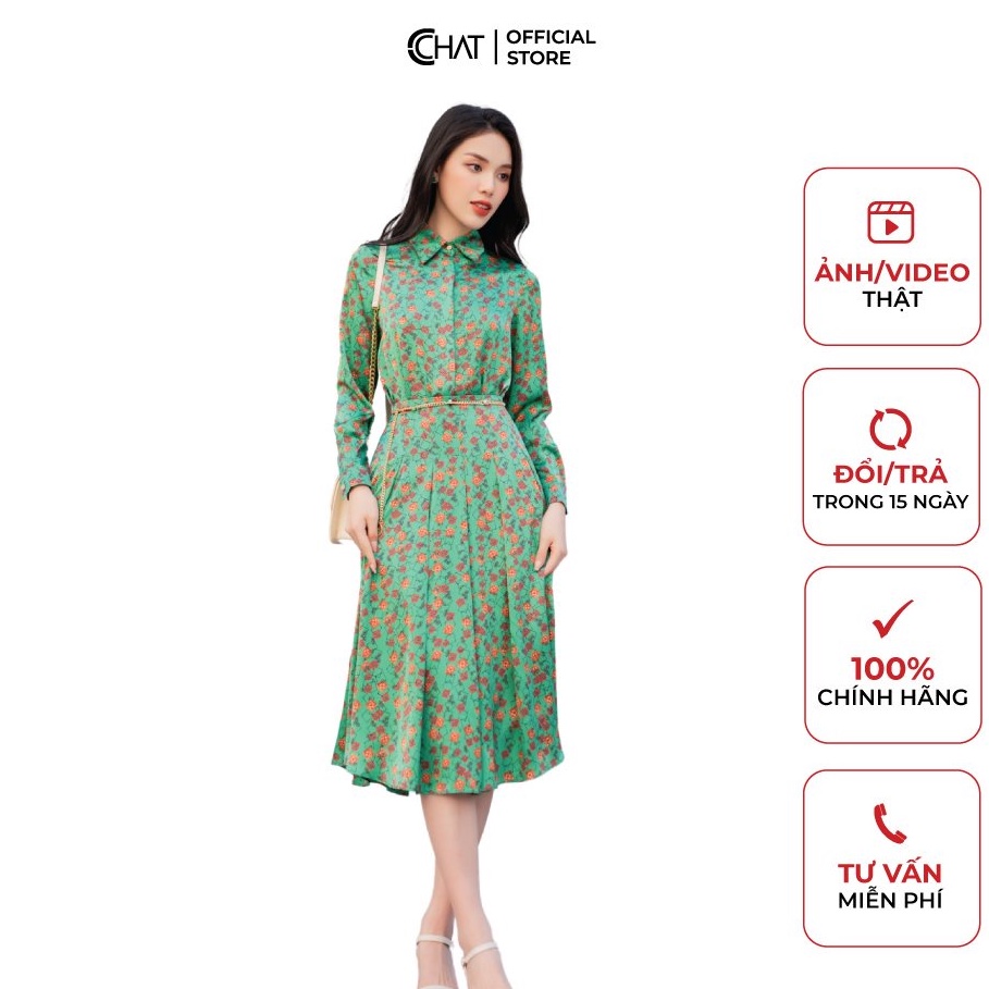 Set Đồ Nữ 𝐂𝐂𝐇𝐀𝐓 Áo Sơ Mi Họa Tiết Chân Váy Xếp Ly Dáng Suông Chất Lụa Cao Cấp 12BDL5001ST