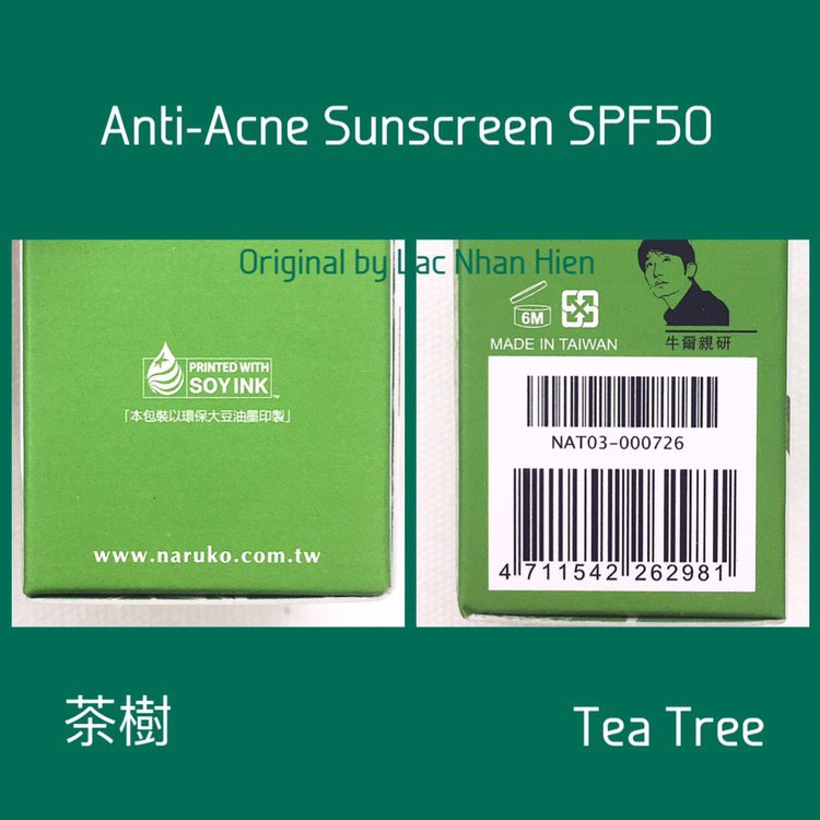 [Đài Loan] KEM CHỐNG NẮNG NGỪA MỤN TRÀM TRÀ NARUKO TEA TREE ANTI-ACNE SUNSCREEN SPF50