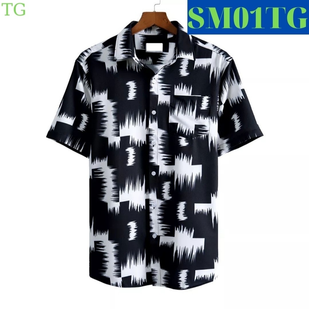 Áo sơ mi nam tay ngắn chất lụa họa tiết 3d cực đẹp, sơ mi nam cao cấp giá rẻ mẫu trẻ trung trắng mã sm09 cá heo - TENJI1