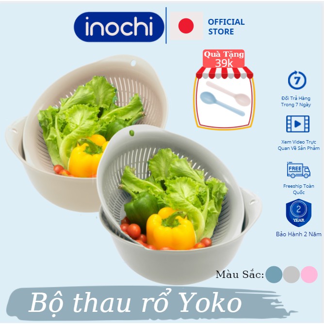Bộ Thau Rổ nhựa -thau rổ Yoko Inochi Nhật Bản Loại Lớn Cao Cấp rửa rau rửa hoa quả