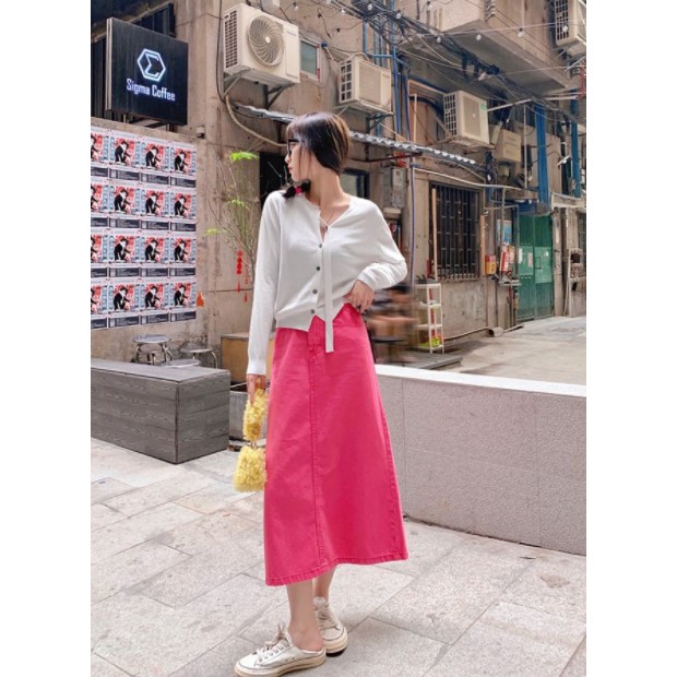 Chân Váy Jean Chữ A Lưng Cao Phong Cách Hàn Quốc Thời Trang Mùa Hè 2021 Cho Nữ Có Size Lớn