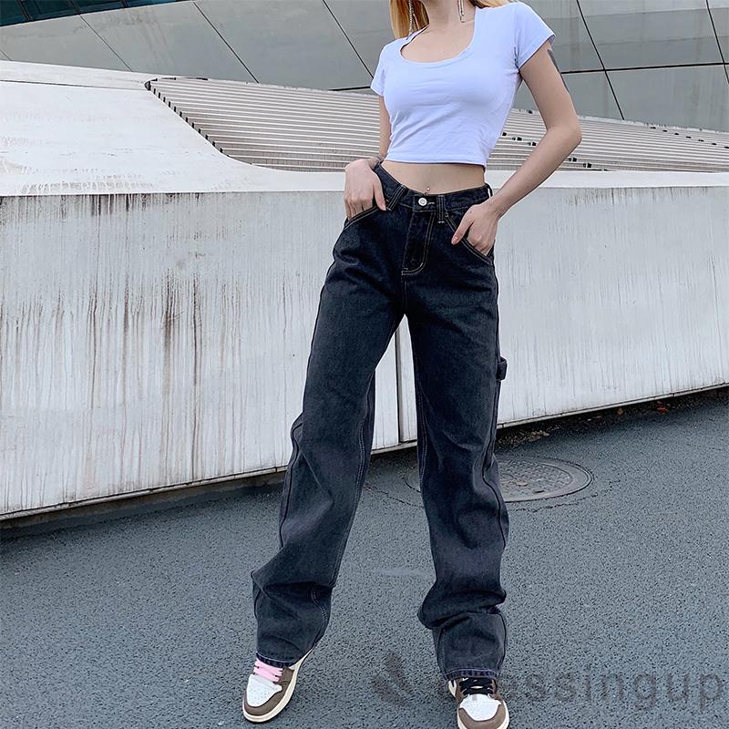 Quần Denim Lưng Cao Phong Cách Hàn Quốc Trẻ Trung Dành Cho Nữ
