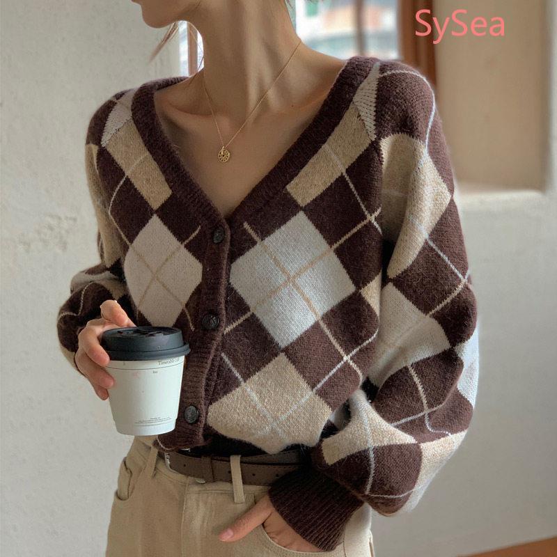 Áo Khoác Cardigan Dệt Kim Họa Tiết Sọc Caro Phong Cách Retro Pháp | BigBuy360 - bigbuy360.vn