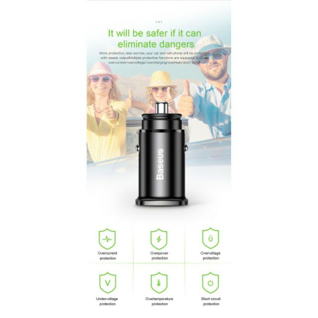 Bộ tẩu sạc nhanh đa năng dùng cho xe hơi Baseus Square Metal Type C + USB PPS hoặc Dual USB có bảo hành