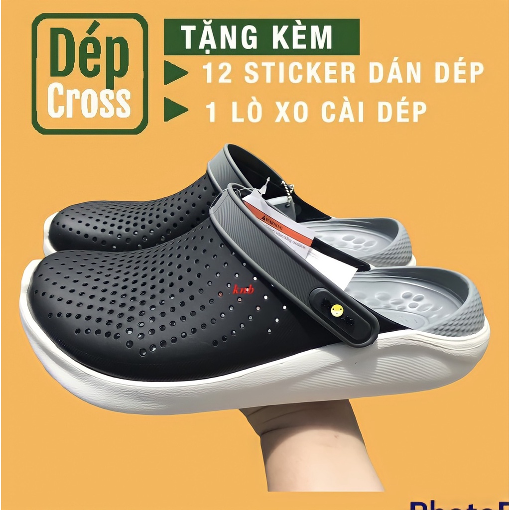 Giàydép Cross quai ngang màu đen xam đế trắng DECR8KK tặng thêm 1 hộp đựng