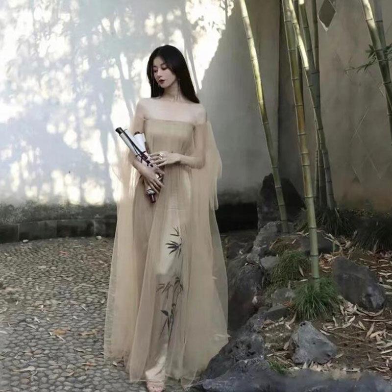 Đầm Lưới Tre Trễ Vai Dáng Ôm Phong Cách retro Thanh Lịch Thời Trang Mùa Hè Hàng Mới Dành Cho Bạn Nữ