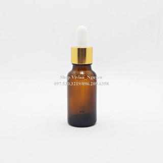 {Sỉ từ 3900đ} Vỏ chai tinh dầu 20ml màu nâu - Nắp bóp nhôm vàng đầu trắng