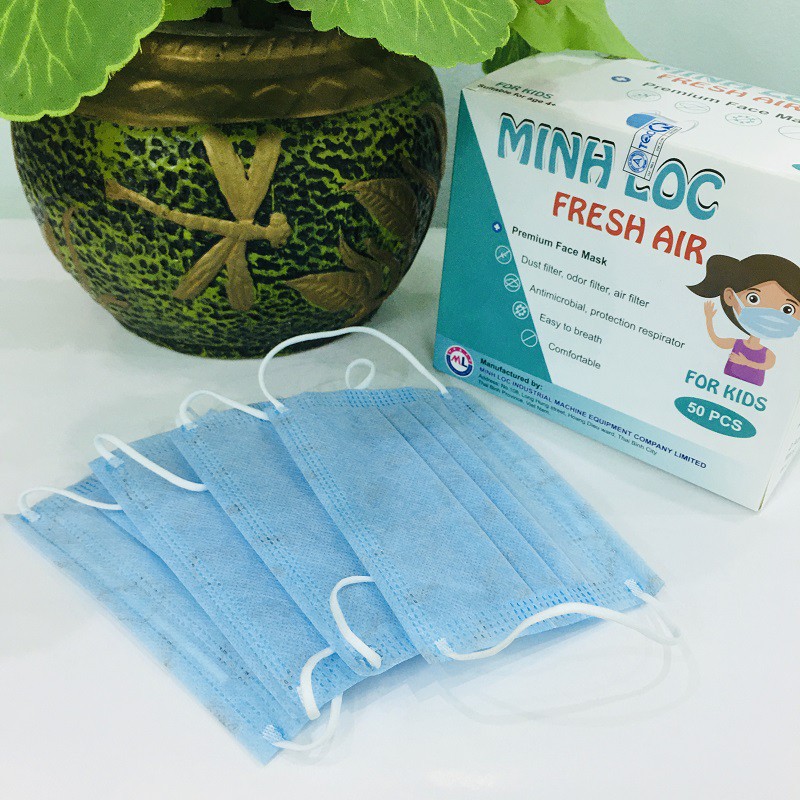 Khẩu trang trẻ em MINH LỘC - Hộp 50c [MÀU XANH]