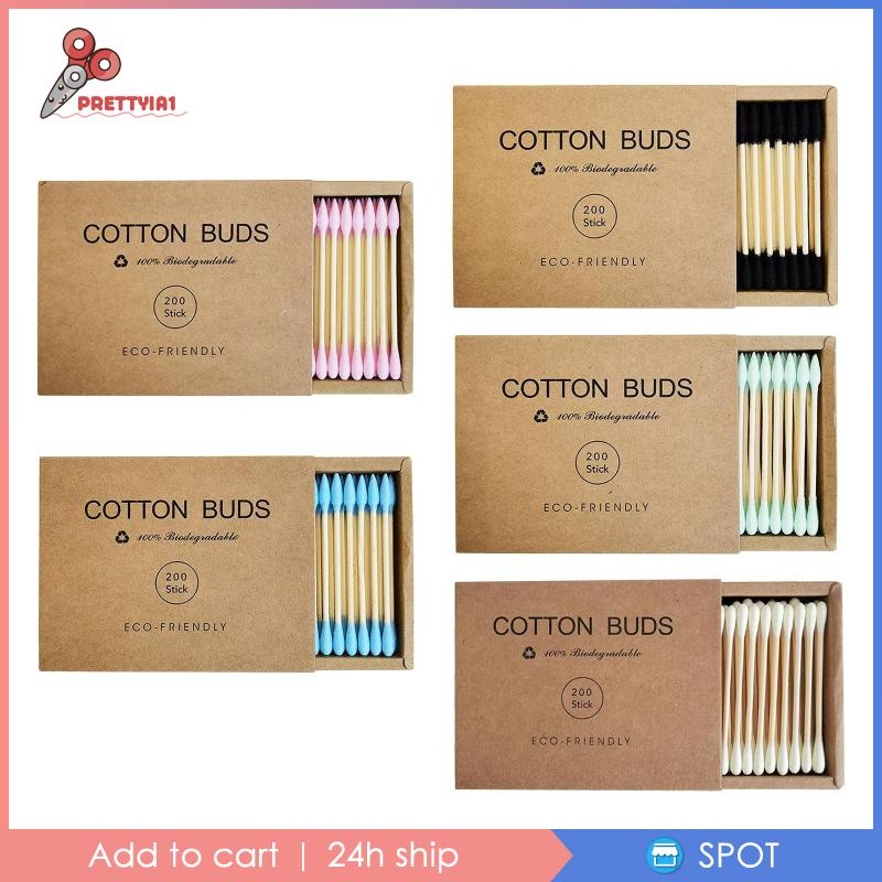 Set 1 / 200 Tăm Bông Cotton Vệ Sinh Tai Mũi Hai Đầu Màu Hồng Prettyia1