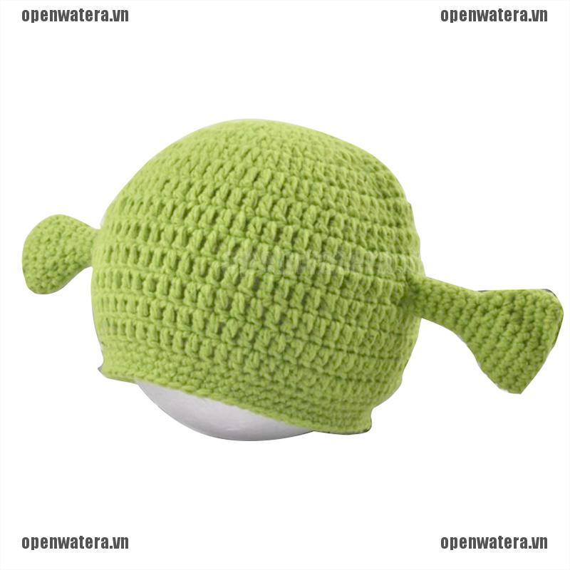 Mũ Len Mùa Đông Unisex Hình Quái Vật Shrek Màu Xanh Lá Vui Nhộn
