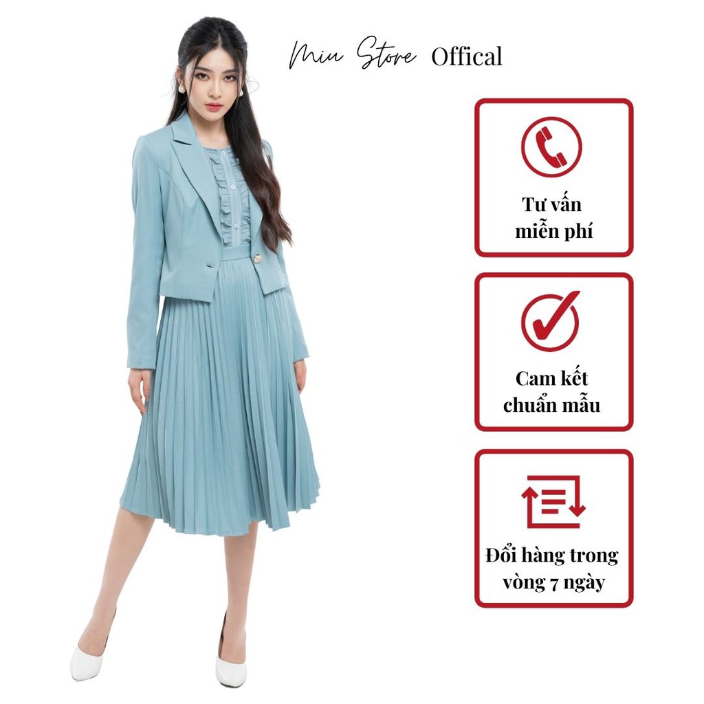 Set bộ vest nữ thiết kế công sở kèm chân váy dập ly xanh AVJ00013