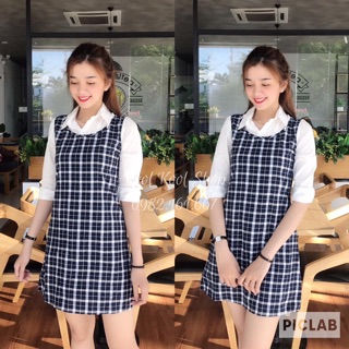 Đầm sọc caro phối sơ mi