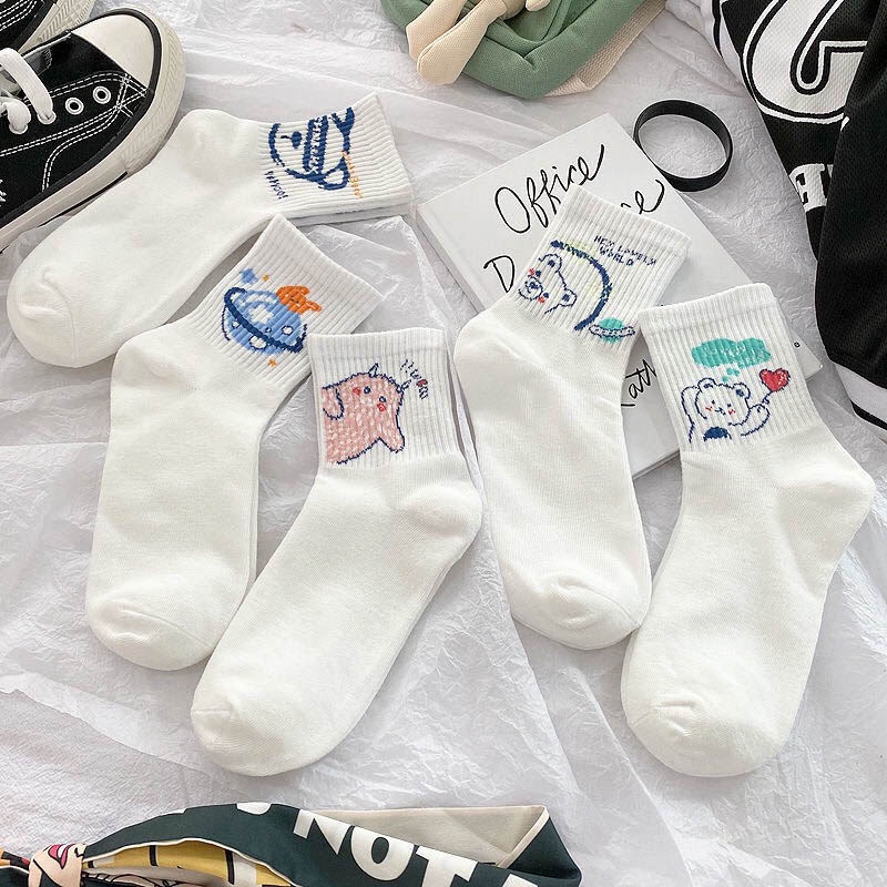 Tất vớ cổ cao họa tiết hình thú dễ thương, set 5 đôi tất vớ nữ Hàn Quốc - Sope Shop