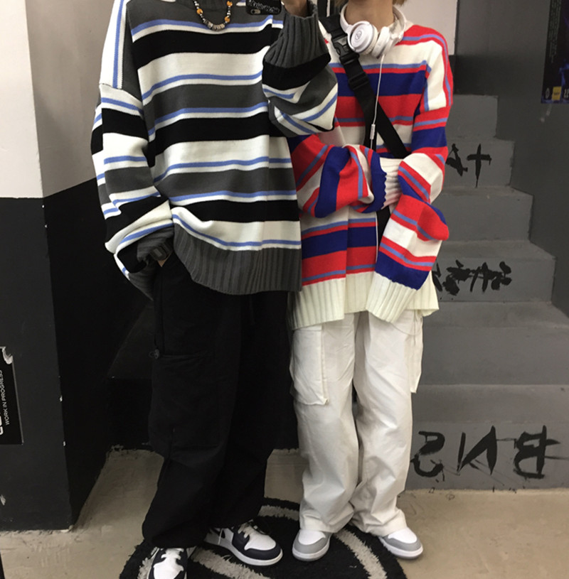 Áo Sweater Kẻ Sọc Dáng Rộng Dài Tay Thời Trang Unisex Cá Tính 223330 | BigBuy360 - bigbuy360.vn