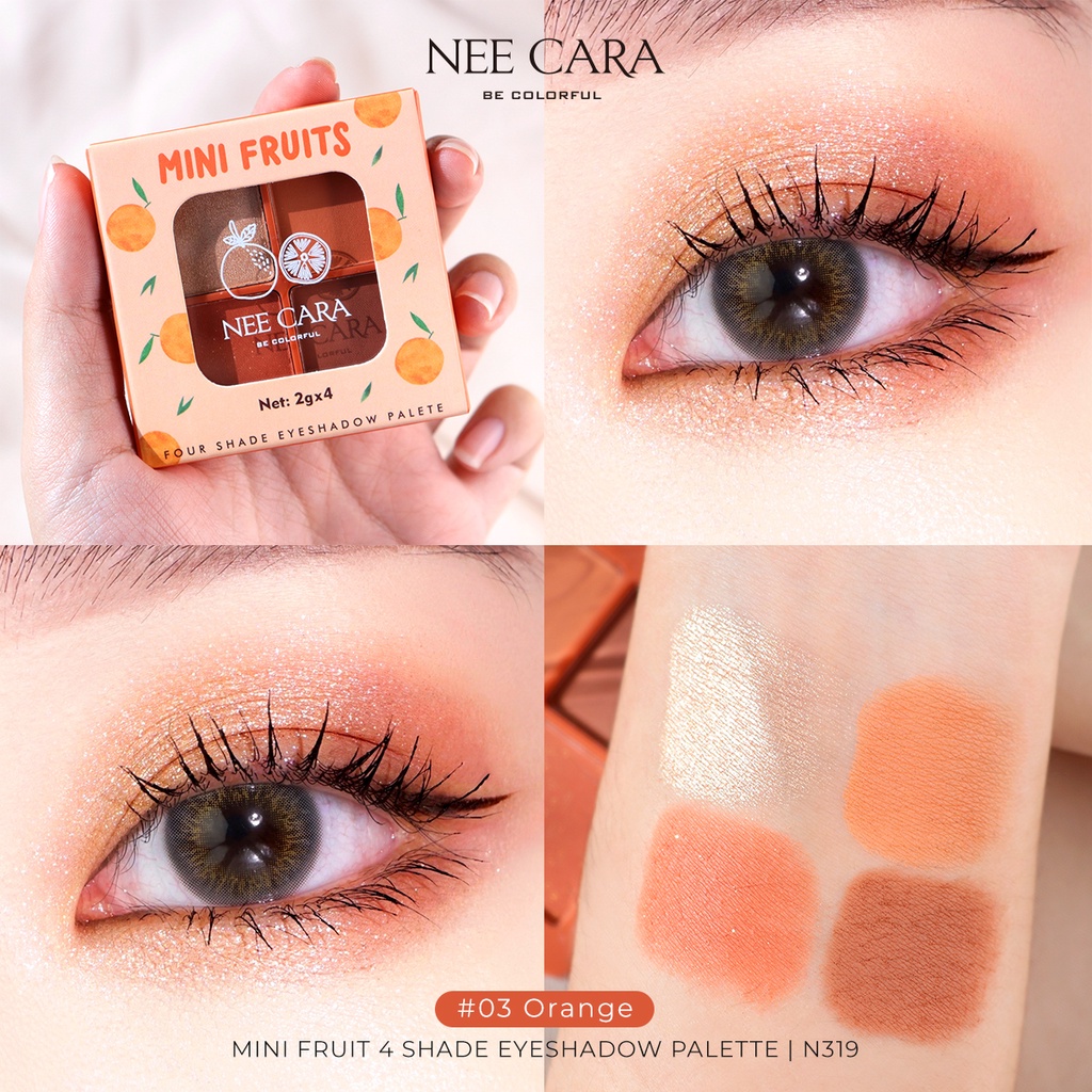 [Hàng Thái] Bảng Phấn Mắt Nee Cara Mini Fruit N319 Gồm 4 Ô Màu Lì Và Ánh Nhũ