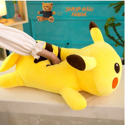 Gấu Bông Pikachu Vàng Nằm Dễ Thương Size 45cm Mềm Mịn, An Toàn Cho Bé Yêu