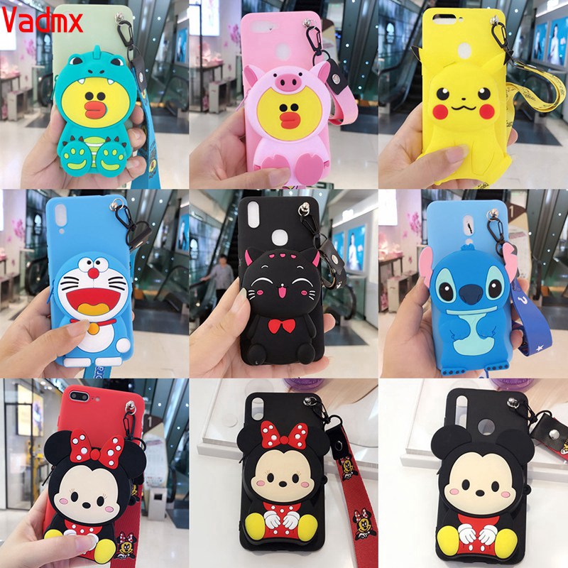 Ốp điện thoại mềm hình Doraemon Stitch Mickey Minnie có ví đựng tiền dành cho Xiaomi Redmi 6 6A 5 5A 5 Plus