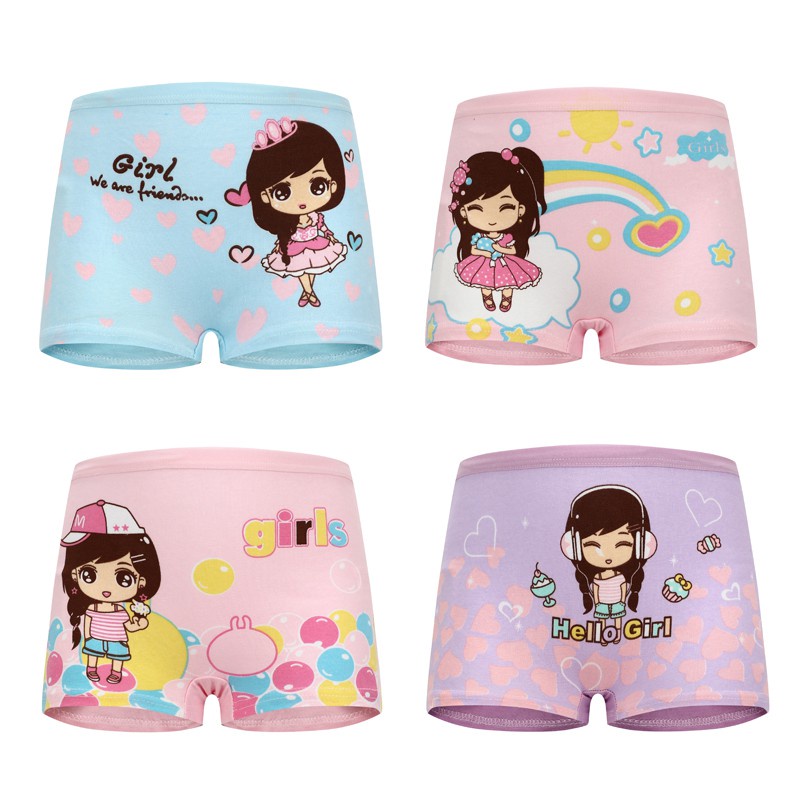 Set 4 quần lót boxer SMY chất liệu thoáng khí họa tiết hoạt hình cho bé gái