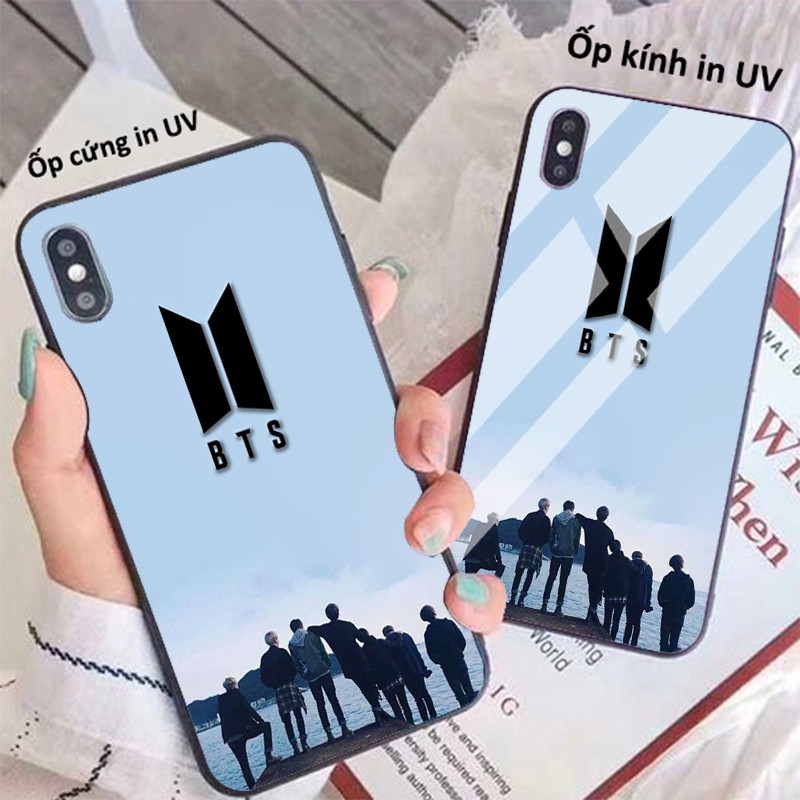 Ốp lưng tinh tế in logo BTS đen trên nền màu xanh - iphone 6s/6/7/8 plus/x/xr/xs max/11/11 pro max/12/12 promax HAN0016