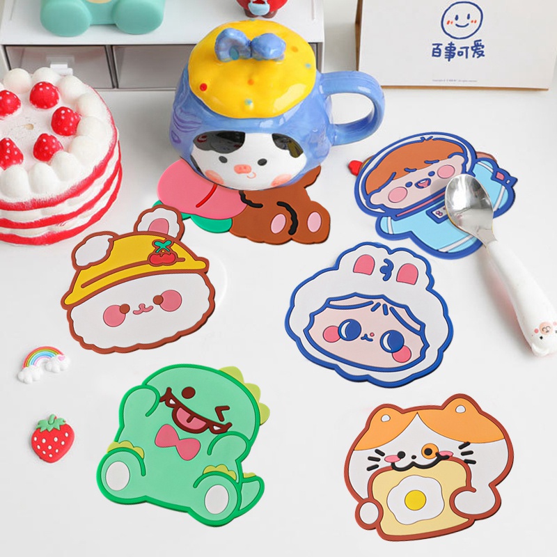 Miếng Lót Ly Chống Trượt Chống Bỏng Hình Thú Hoạt Hình Dễ Thương