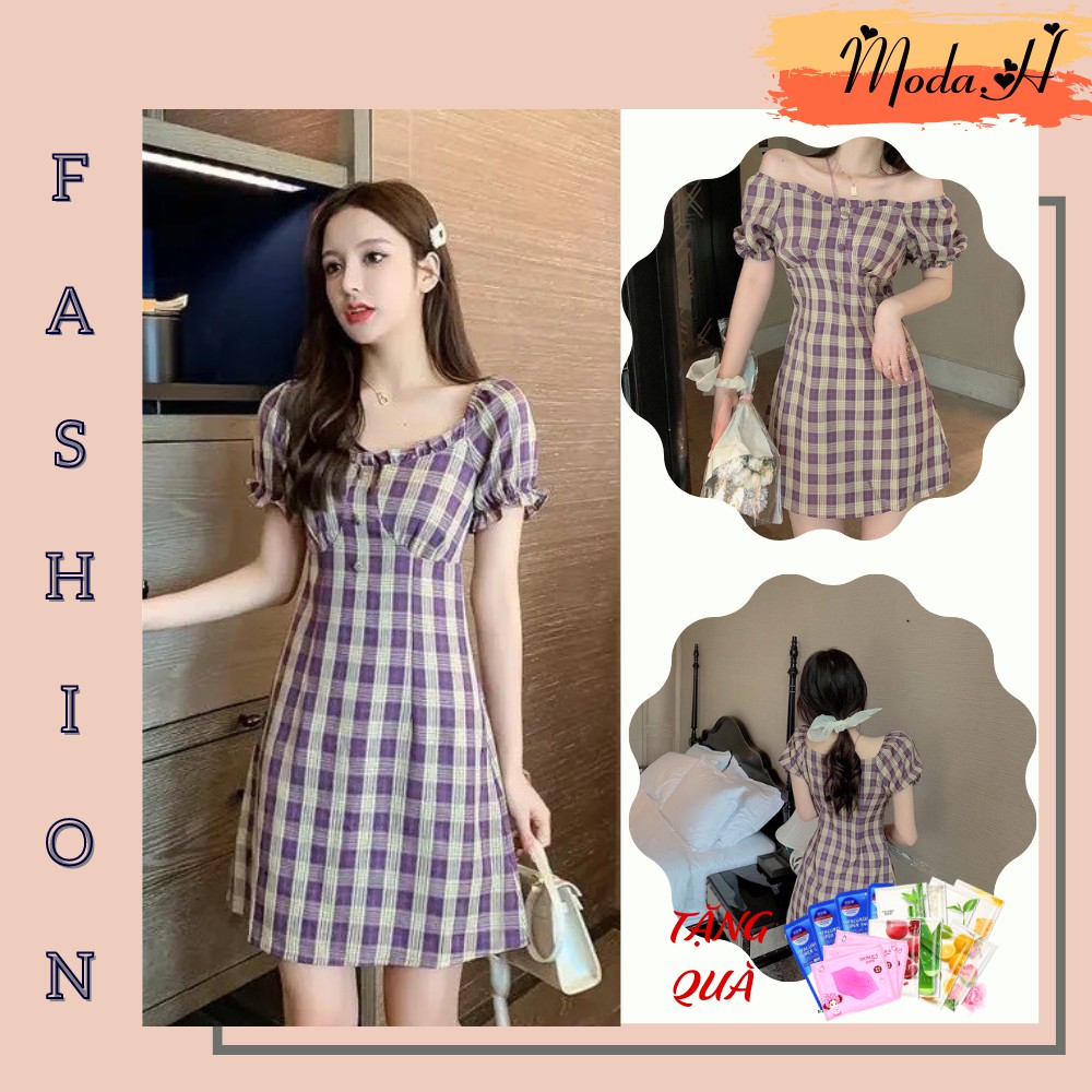 Váy Nữ Cộc Tay Kẻ Caro, Đầm Nữ Kẻ Ô Phong Cách Hàn Quốc Moda.H | BigBuy360 - bigbuy360.vn