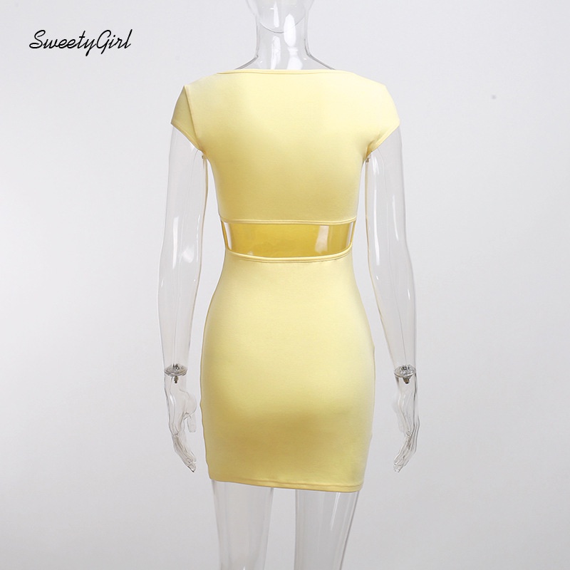 Đầm Ôm Mini Cổ Vuông Tay Ngắn Màu Trơn 2022 Màu Sắc Thời Trang Cho Nữ