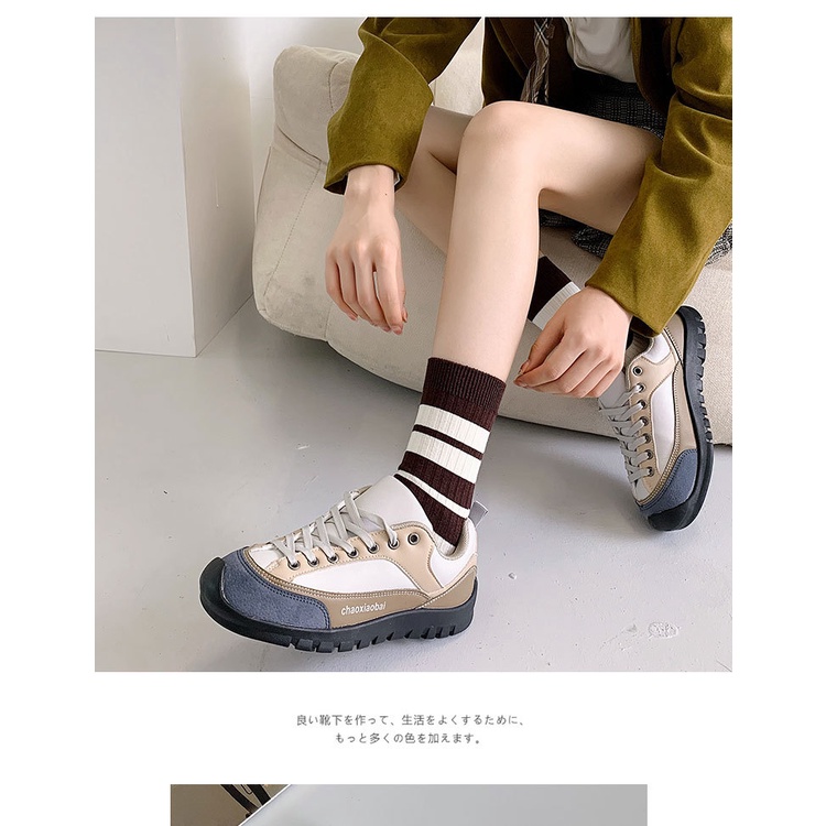 Thể Vớ nữ  Thao Bằng Cotton Mỏng Màu Cà Phê / Nâu Kẻ Sọc Ngang Dễ Phối Đồ Thời Trang Mùa Thu Cao Cấp Dành Cho Nữ Sinh