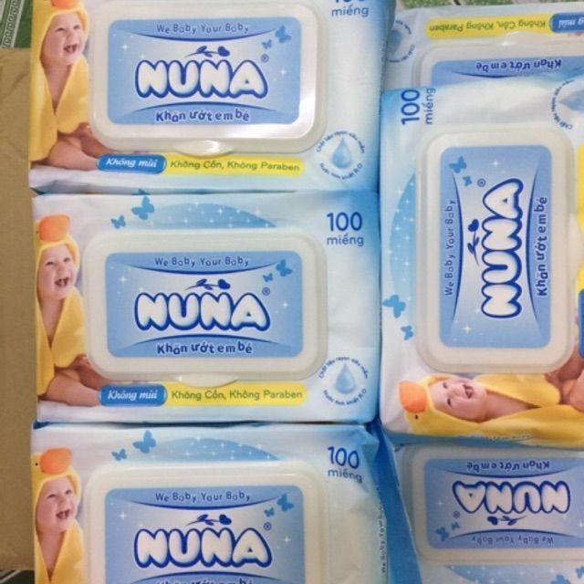 Combo 10 gói Khăn ướt em bé Nuna giấy dai mịn 100 tờ/bao