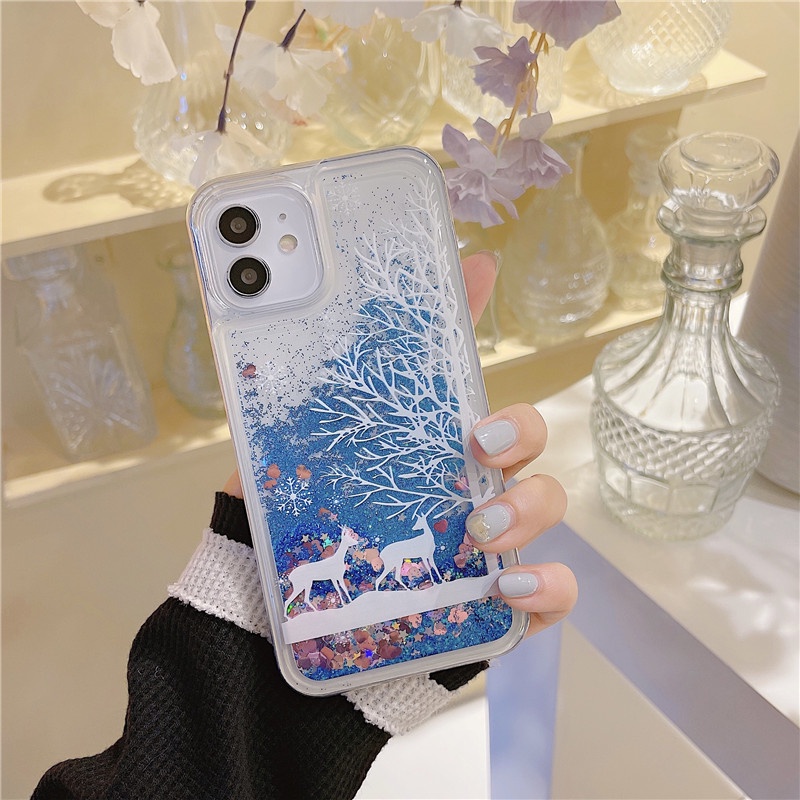 Ốp Điện Thoại Kim Tuyến Nước Chống Sốc Họa Tiết Lá Phong Cho iPhone 13 Pro MAX/13 Mini/12 Pro MAX/11 Pro XS MAX XR 7 8 Plus SE
