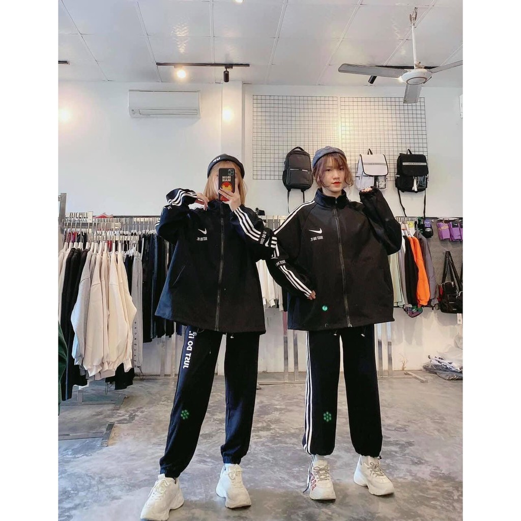 Bộ Nỉ Kẻ Sọc Thể Thao Unisex - Set Đồ Dài Tay Dáng Rộng Nam Nữ - Set Thể Thao Nike Free Size | BigBuy360 - bigbuy360.vn